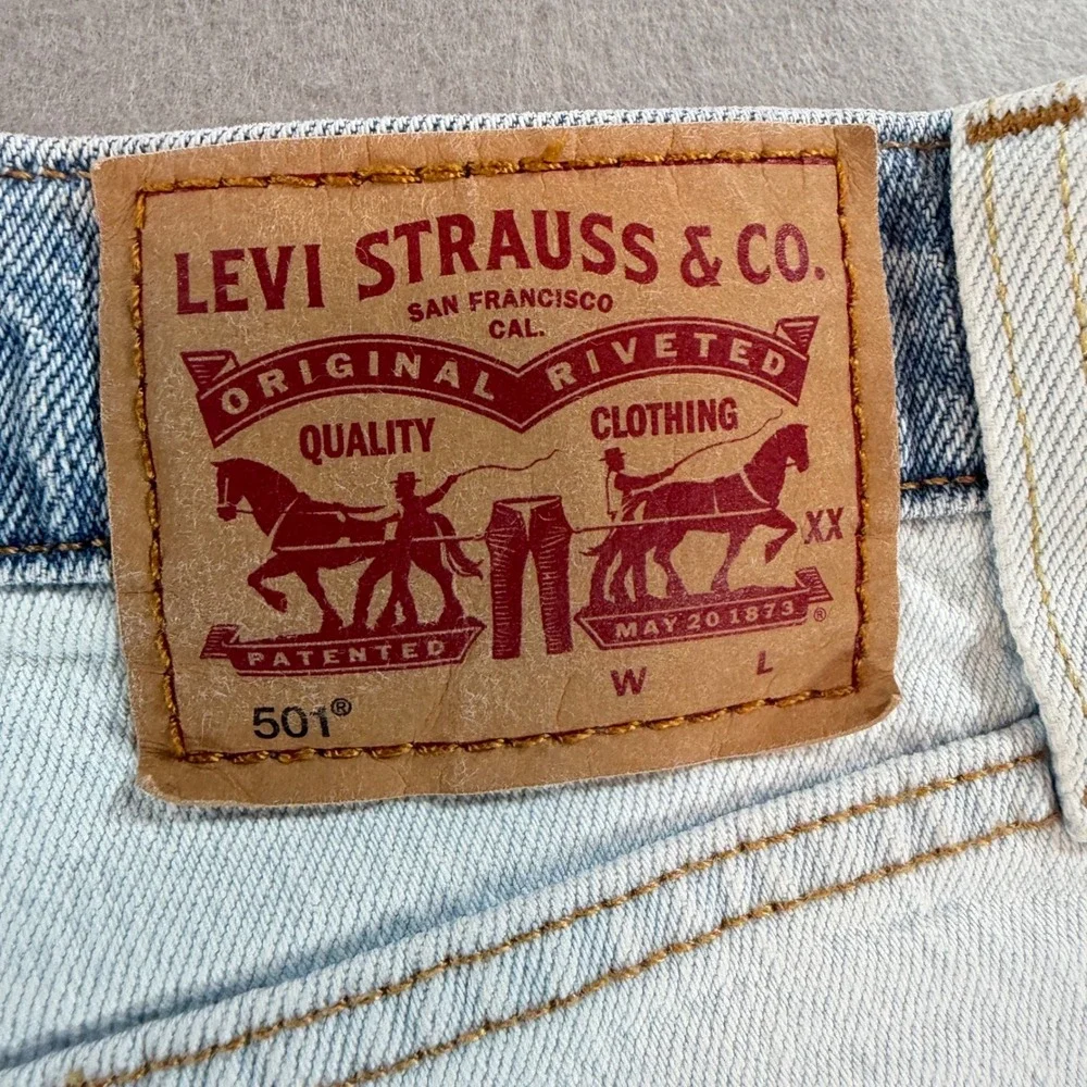 Levi's 501 Two-Tone Denim Shorts Women's 27 Blue White Button Fly